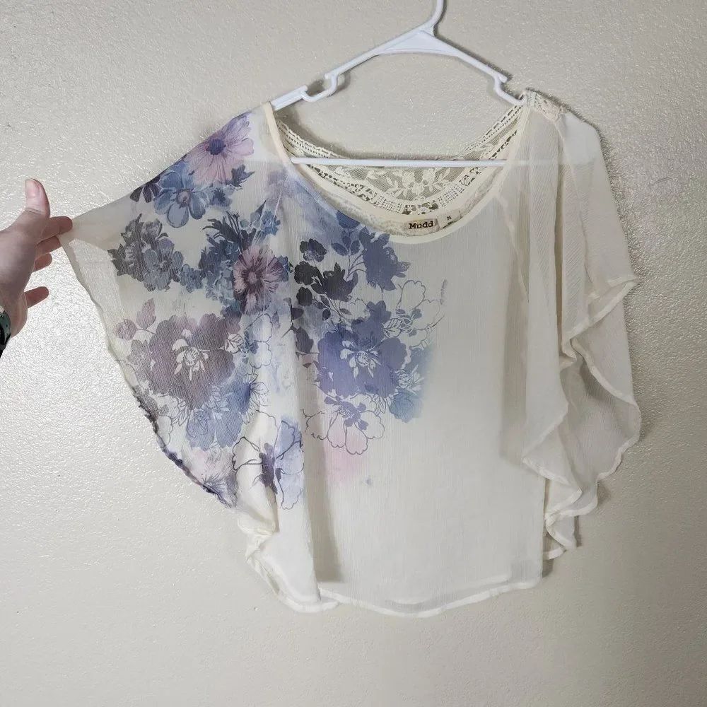 Mudd Top Lace Size M Y2k Floral EUC
